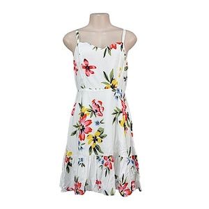 Old Navy Fit & Flare Floral Sun Dress (White, Size LARGE)